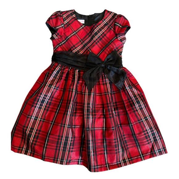 Bonnie Jean Other - Bonnie Jean Girls Red & Black Plaid Holiday Dress W/Black Bow Size 4T